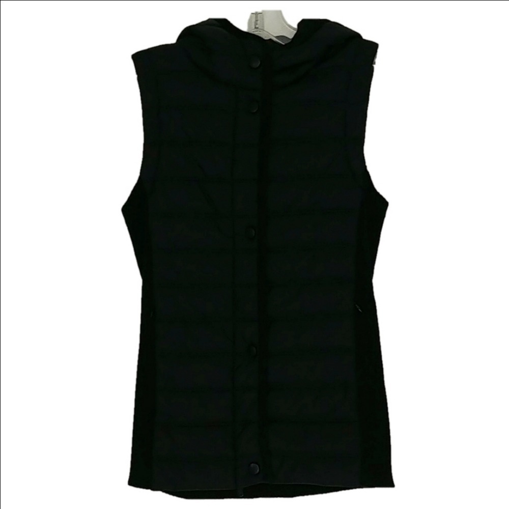Artisan NY Puffer Vest Women XS Black Hooded Hybrid Ribbed Knit Sleeveless